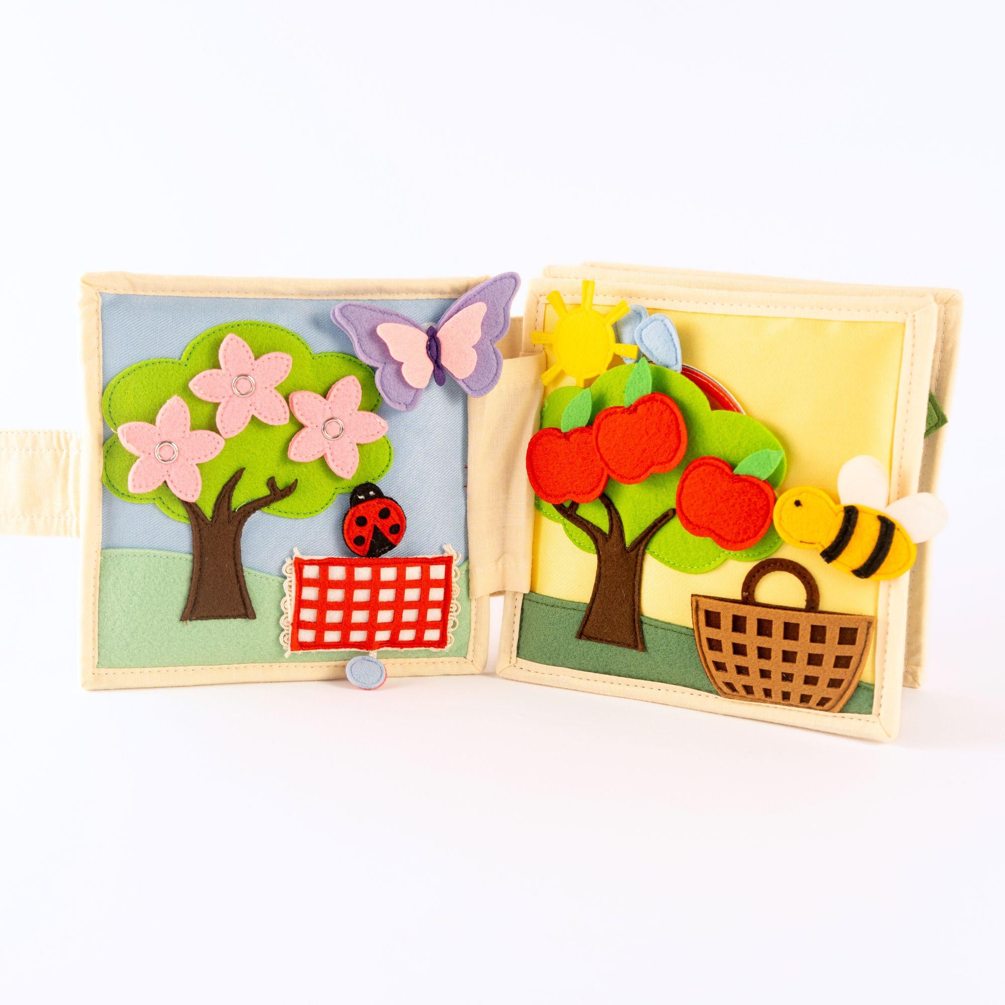 Mini Quiet Book Schneeflocke bis Sonnenschein  Stoffbuch zum Anziehen, Jahreszeiten lernen & Selbstständigkeit fördern